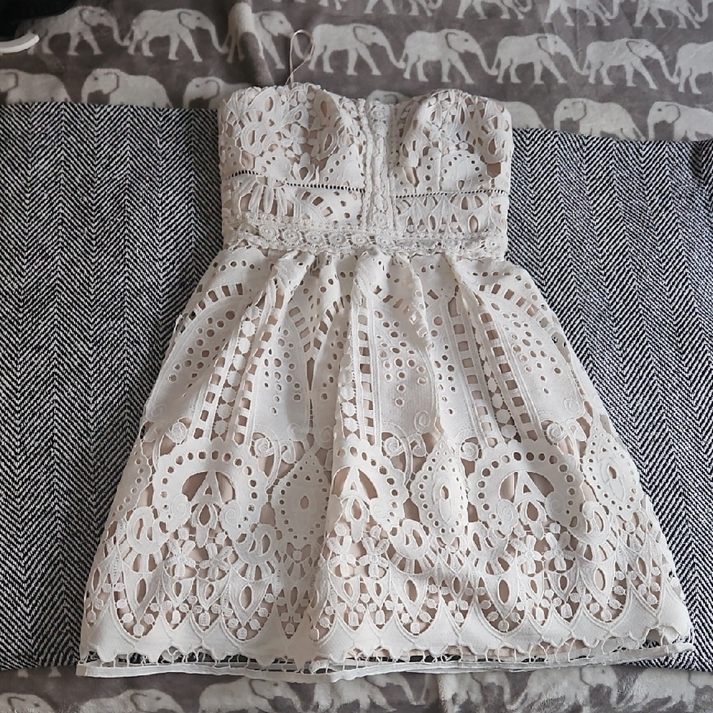 Elegant Cream Lace Strapless Dress